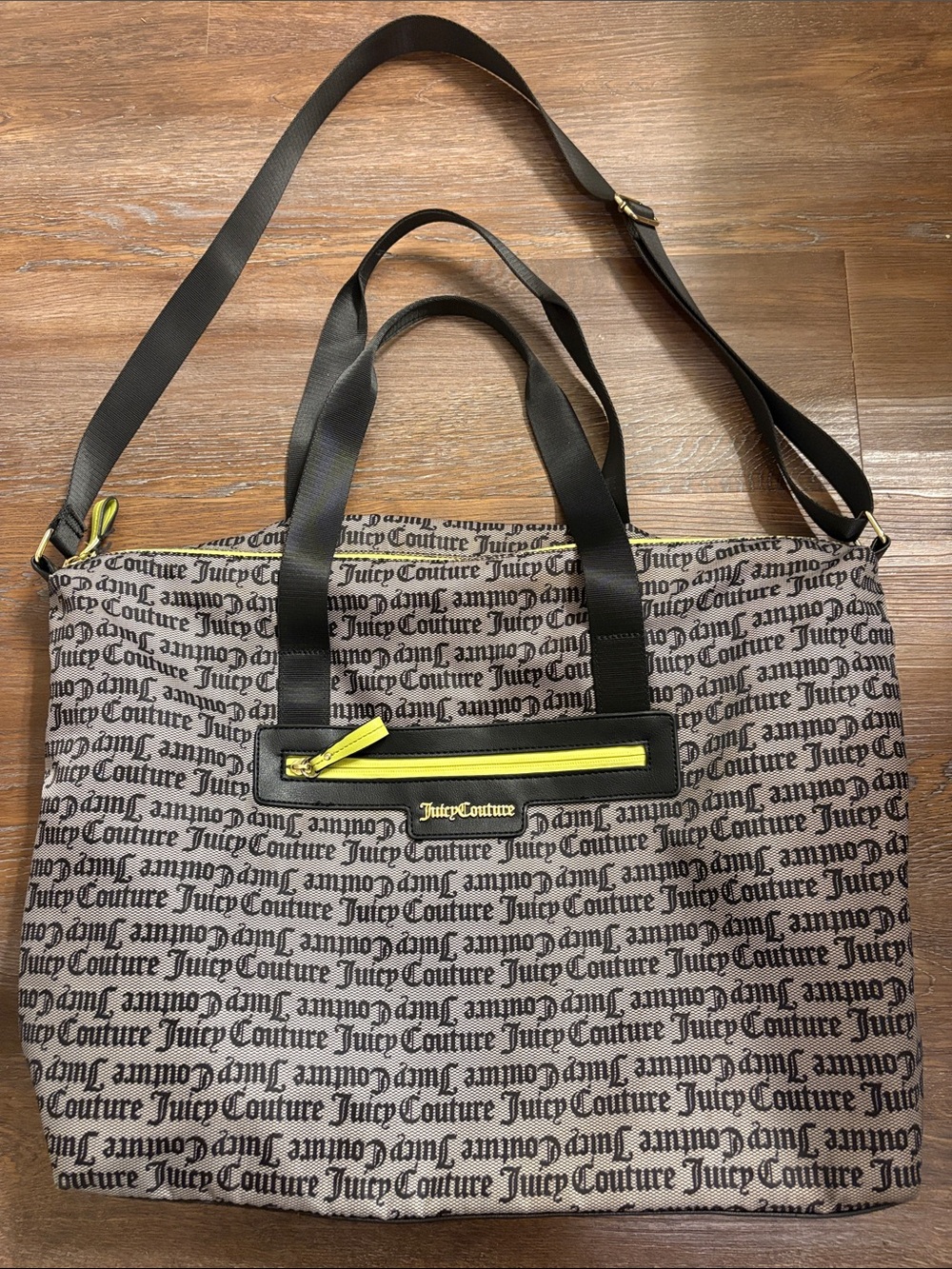 Juicy Couture Logo Large Tote Bag with Neon Yellow Zip Accent